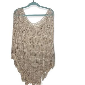 Women’s Beige Floral Crochette Poncho Wrap